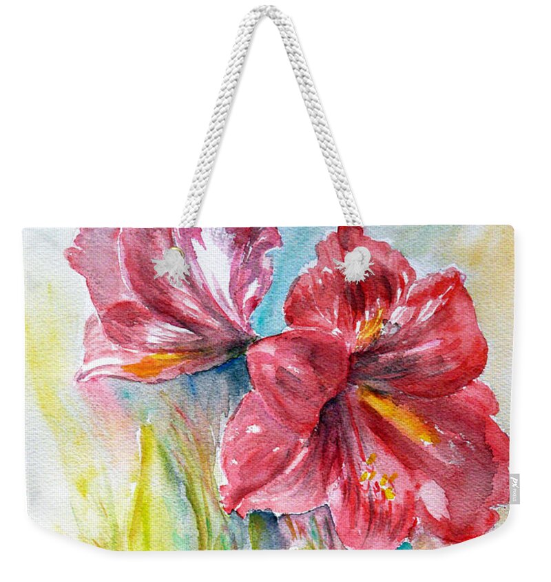 Lily Weekender Tote Bag featuring the painting Lily Red by Jasna Dragun