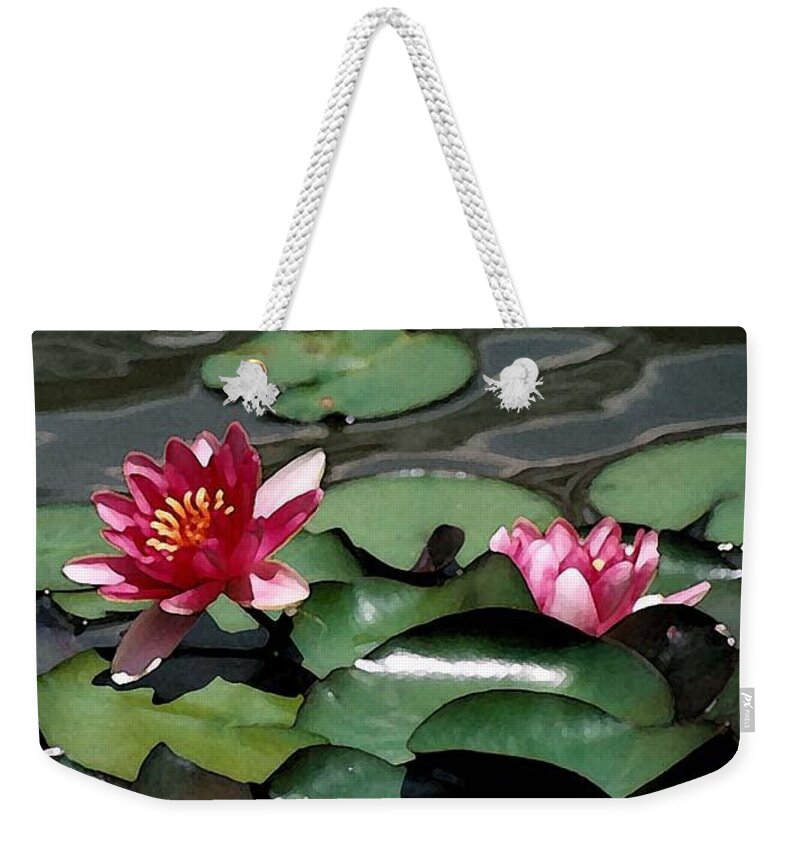 Digital Watercolor Weekender Tote Bag featuring the digital art Lilypads in Hamilton by Donna Corless