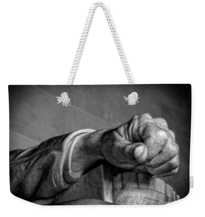 Lincoln Weekender Tote Bag featuring the photograph Lincoln's Left Hand B-W by Christopher Holmes