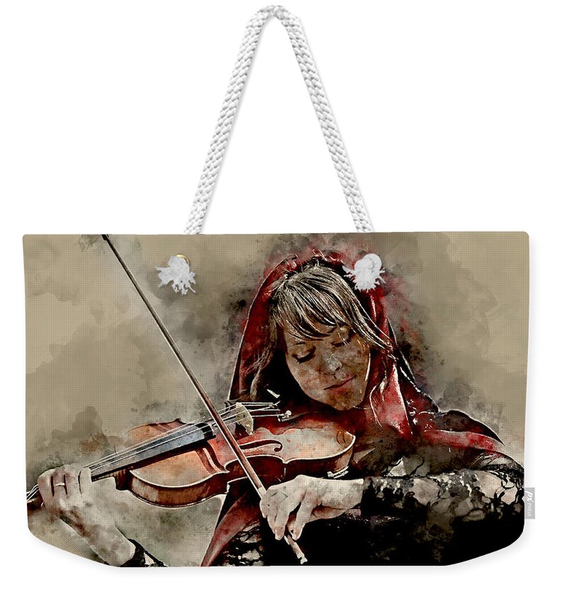 Lindsey Stirling Weekender Tote Bag featuring the mixed media Lindsey Stirling by Marvin Blaine
