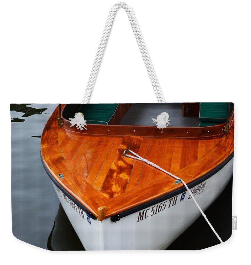 Lindy Lou Weekender Tote Bag featuring the photograph Lindy Lou Wood Boat by Amy Lucid