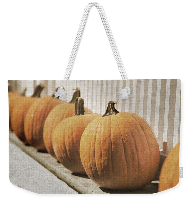 Pumpkins Weekender Tote Bag featuring the photograph Line of Pumpkins by David Smith