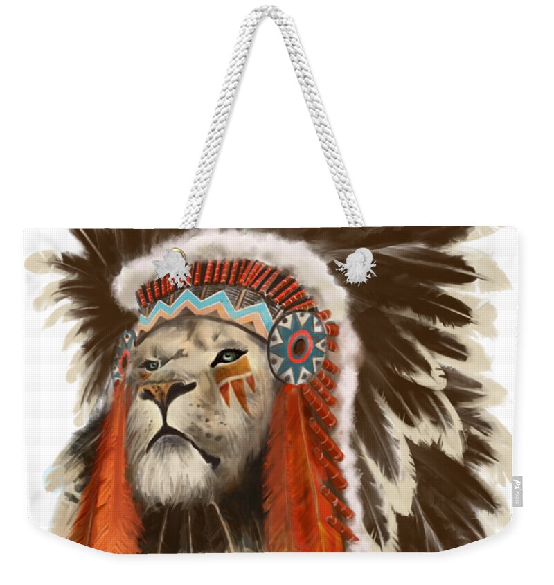 Lion Weekender Tote Bag featuring the painting Lion Chief by Sassan Filsoof