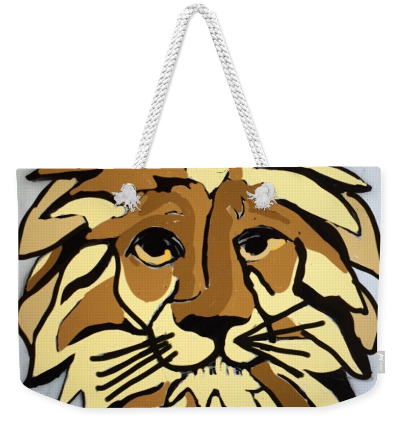 Pen And Ink Digital Lion Class Mascot Reunion Weekender Tote Bag featuring the drawing Lion Front by Erika Jean Chamberlin