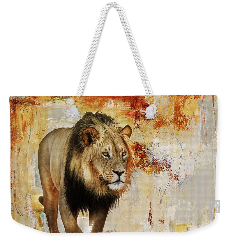Cheetah Weekender Tote Bag featuring the painting Lion hunt by Gull G