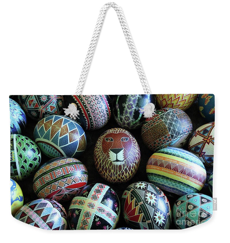 Pysanky Weekender Tote Bag featuring the photograph Lion in the Center by E B Schmidt