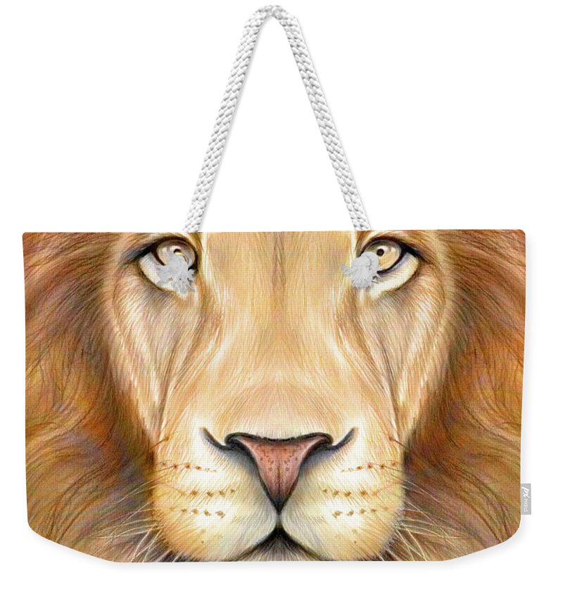 Lion Weekender Tote Bag featuring the drawing Lion Joens by Greg Joens
