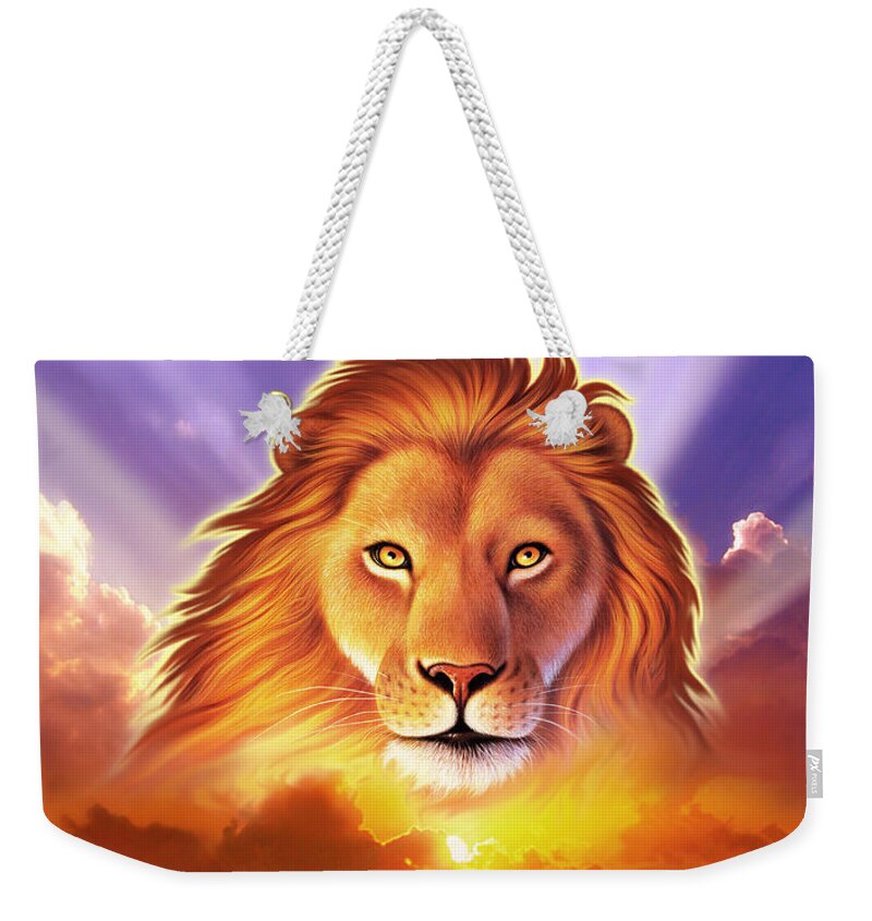 Lion Weekender Tote Bag featuring the digital art Lion King by Jerry LoFaro