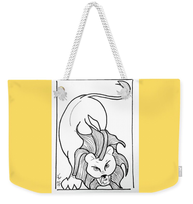 Art Weekender Tote Bag featuring the drawing Lion by Loretta Nash