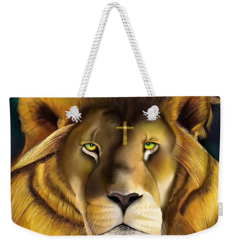 Lions Weekender Tote Bag featuring the drawing Lion of Judah by Douglas Day Jones