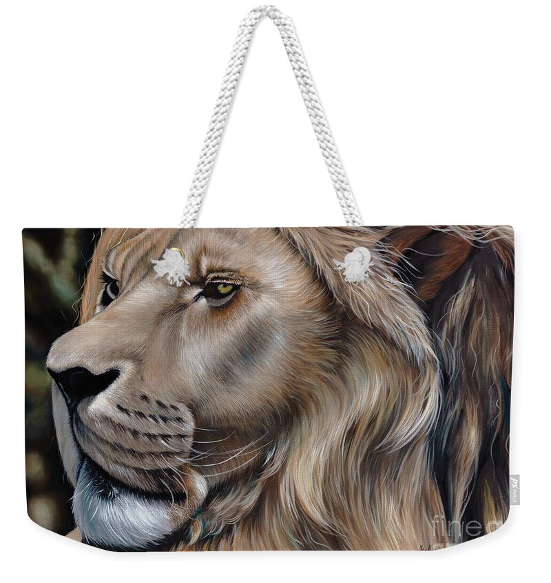 Prophetic Art Weekender Tote Bag featuring the painting Lion of Judah by Ilse Kleyn