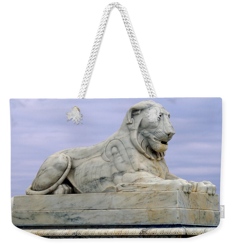 Scott Fountain Weekender Tote Bag featuring the photograph Lion of Scott's Fountain by Michael Peychich