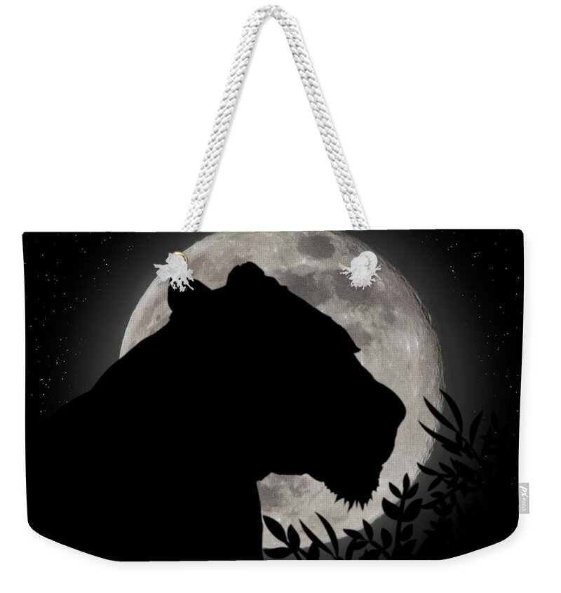 2d Weekender Tote Bag featuring the digital art Lion Silhouette by Brian Wallace
