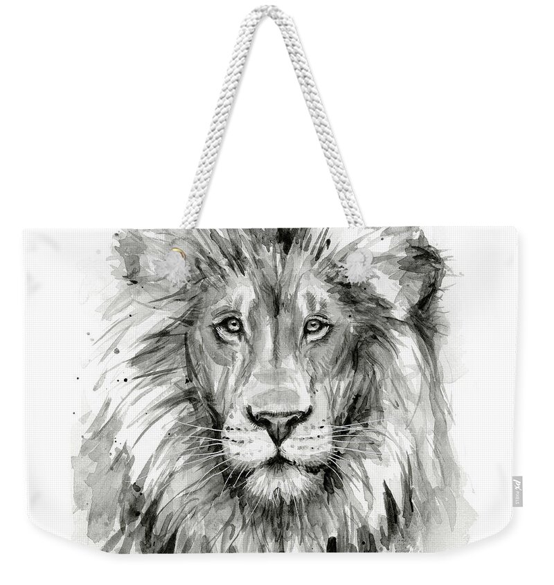 Lion Weekender Tote Bag featuring the painting Lion Watercolor by Olga Shvartsur