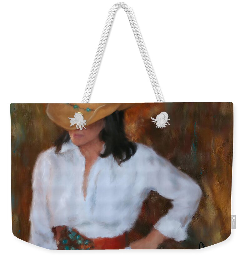 Cowgirl Weekender Tote Bag featuring the painting Liquid Turquoise by Colleen Taylor