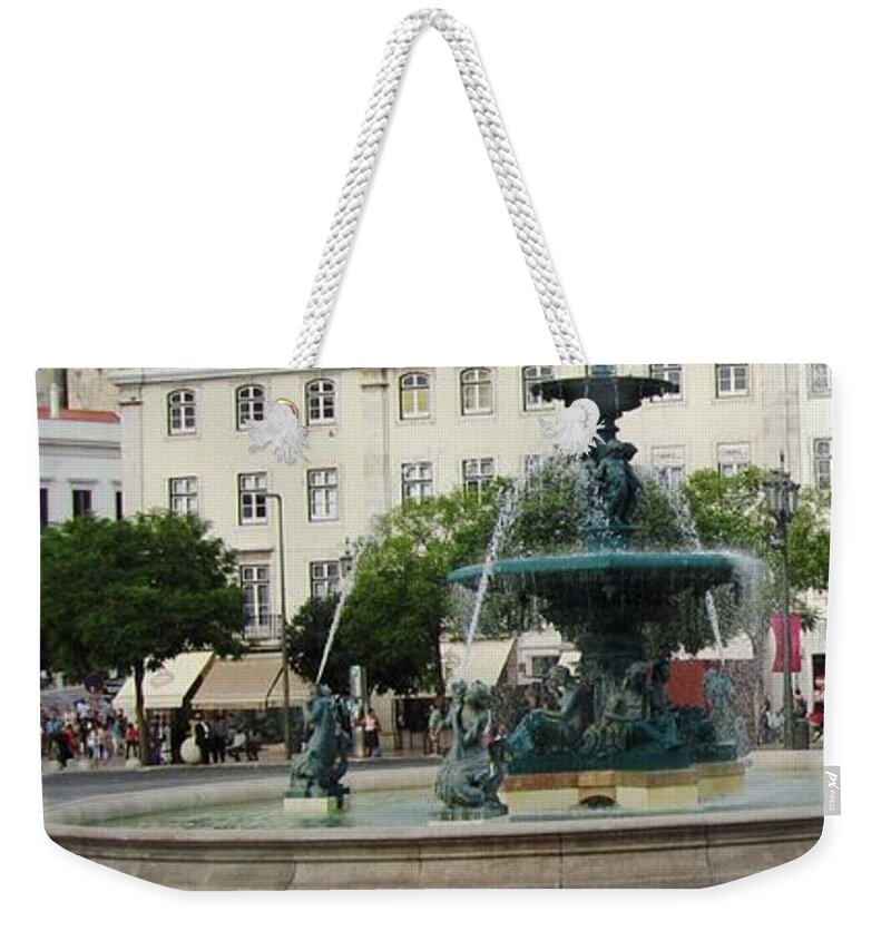 Lisbon Weekender Tote Bag featuring the photograph Lisbon Water Fountain Portugal by John Shiron