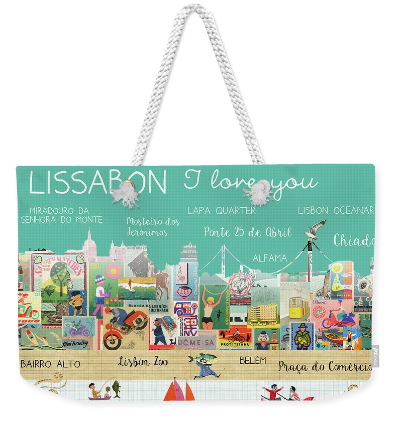 Lissabon I Love You Weekender Tote Bag featuring the mixed media Lissabon I love you by Claudia Schoen