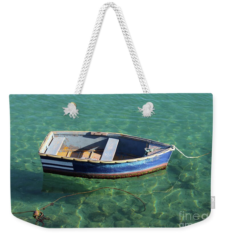 Blue Weekender Tote Bag featuring the photograph Little Blue Boat by Eddie Barron