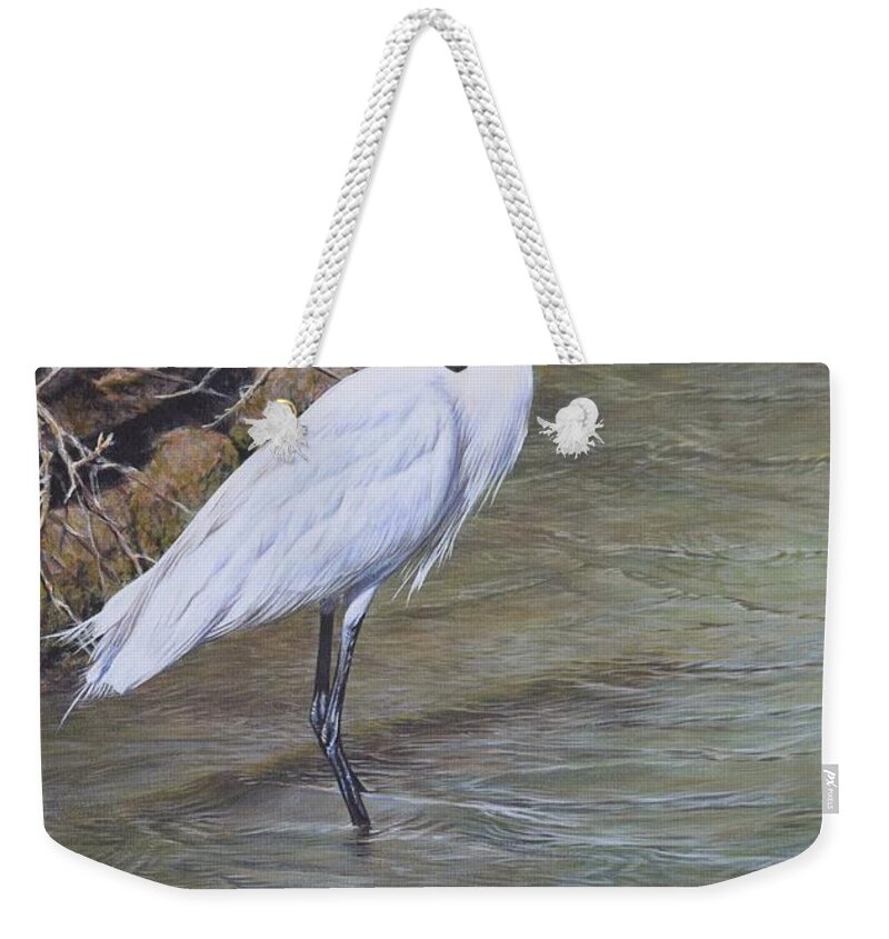 Wildlife Paintings Weekender Tote Bag featuring the painting Little Egret by Alan M Hunt