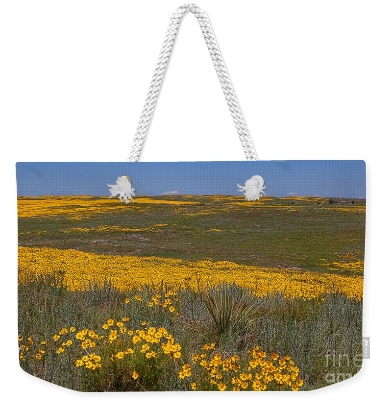 Yellow Wildflowers Weekender Tote Bag featuring the photograph Little House On the prairie by Jim Garrison