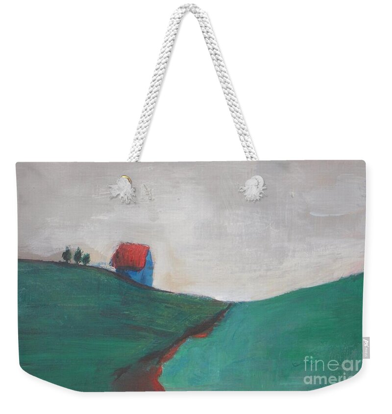 Abstract Landscape Weekender Tote Bag featuring the painting Little House on the Hill by Vesna Antic