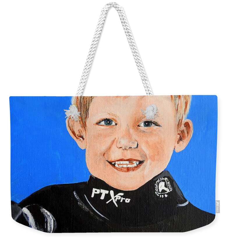 Portrait Weekender Tote Bag featuring the painting Little Mister G by Betty-Anne McDonald