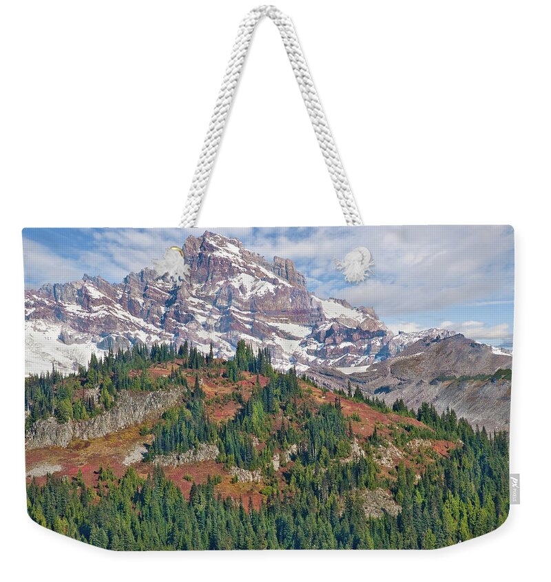 Autumn Weekender Tote Bag featuring the photograph Little Tahoma Peak and Stevens Ridge in the Fall by Jeff Goulden
