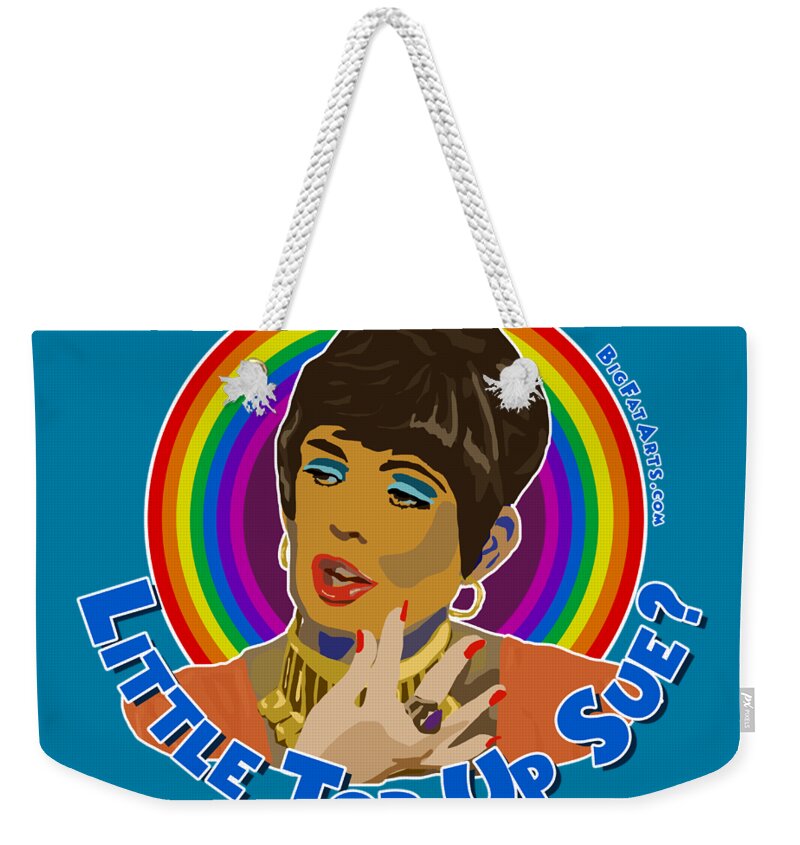 Abigails Party Alison Steadman Demis Roussos Play Mike Leigh Beautiful Lips Top Up Sue Weekender Tote Bag featuring the digital art Little Top Up Sue by BFA Prints