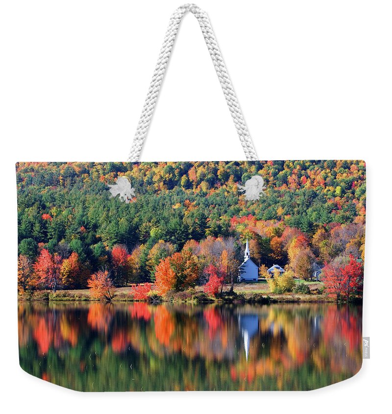 Little White Church Weekender Tote Bag featuring the photograph 'Little White Church', Eaton, NH	 by Larry Landolfi
