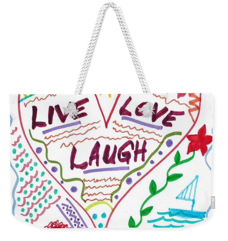 Doodle Art Weekender Tote Bag featuring the drawing Live Love Laugh by Susan Schanerman