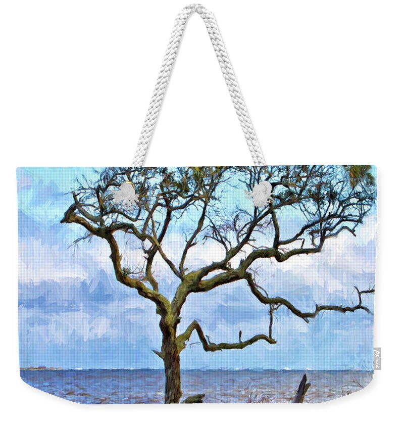 Sandra Anderson Weekender Tote Bag featuring the photograph Live Oak on Winyah Bay by Sandra Anderson