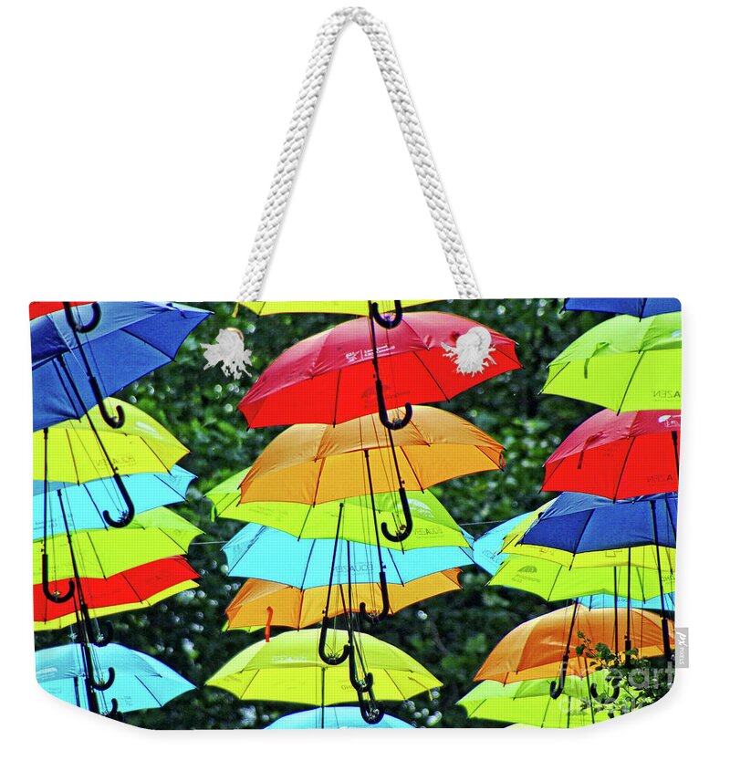 Liverpool City Weekender Tote Bag featuring the photograph Liverpool Umbrella Project by Doc Braham