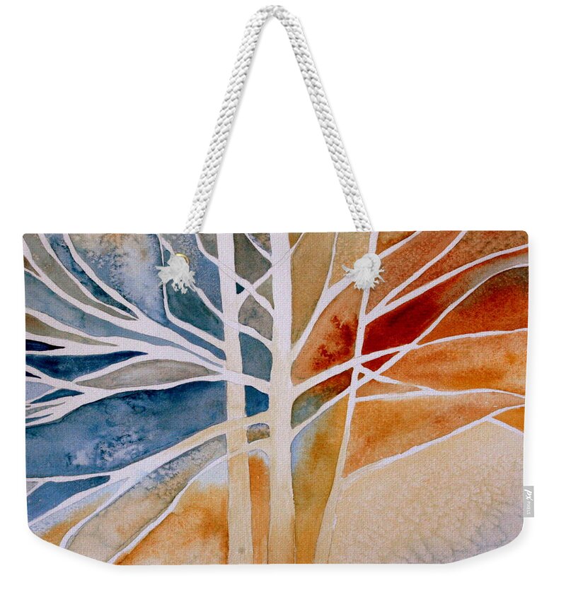 Watercolor Weekender Tote Bag featuring the painting Lives Intertwined 2 by Julie Lueders 