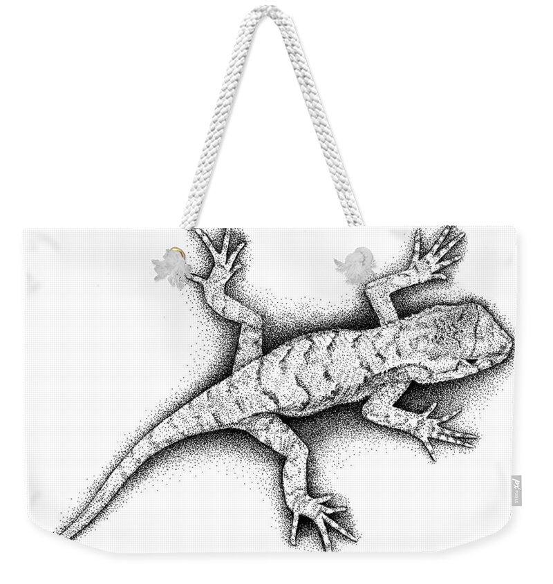 Lizard Weekender Tote Bag featuring the drawing Lizard by Scott Woyak