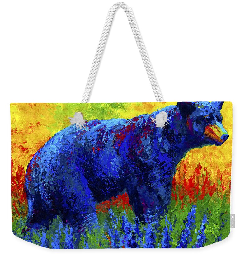 Bear Weekender Tote Bag featuring the painting Loafing in the Lupin by Marion Rose