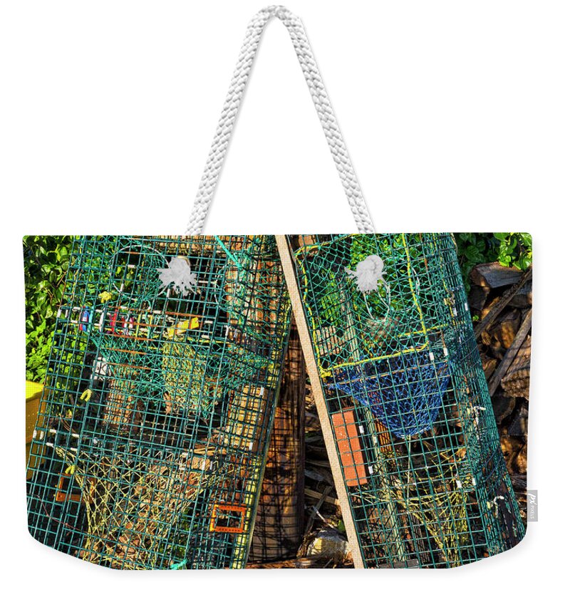 Maine Weekender Tote Bag featuring the photograph Lobster Pots - Perkins Cove - Maine by Steven Ralser