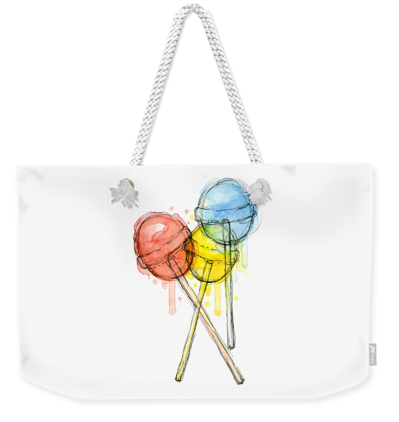 Lollipop Weekender Tote Bag featuring the painting Lollipop Candy Watercolor by Olga Shvartsur