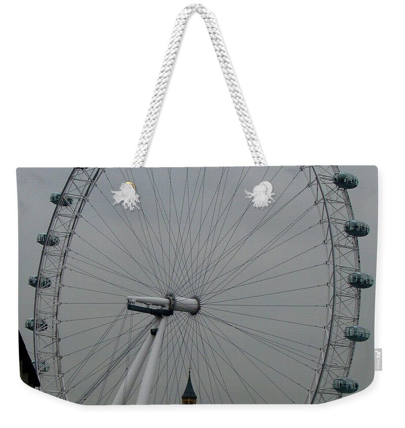 London Weekender Tote Bag featuring the photograph London Eye and Big Ben, London by Misentropy