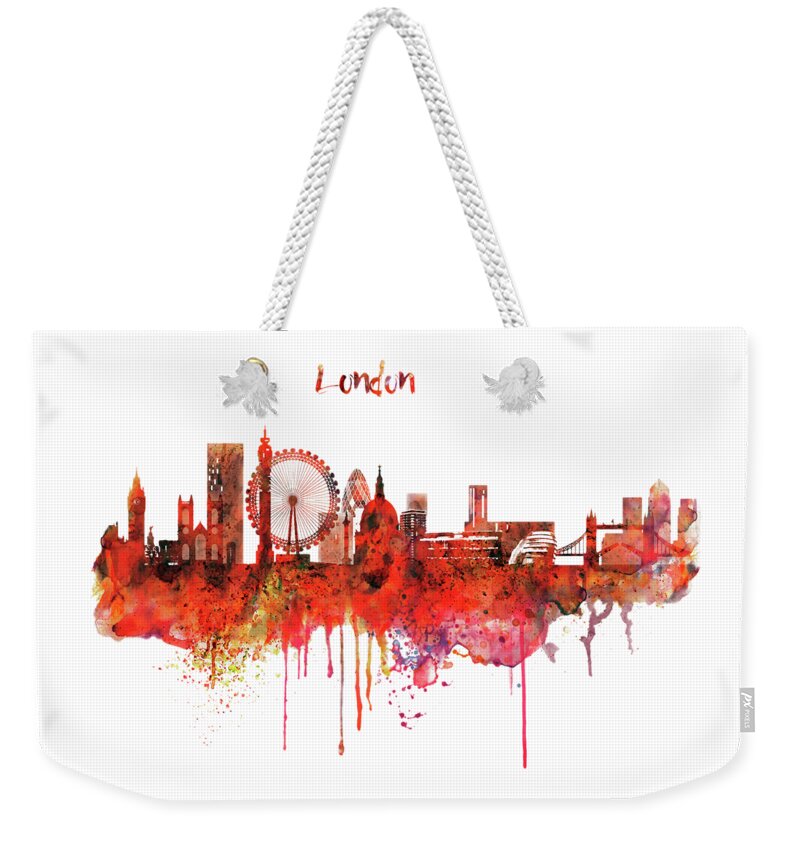 London Weekender Tote Bag featuring the painting London Skyline watercolor by Marian Voicu