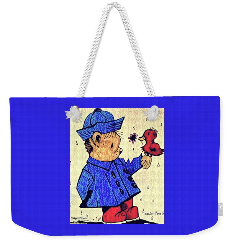  Grandchildren Weekender Tote Bag featuring the drawing LondonBear And BensonDuck by MaryLee Parker