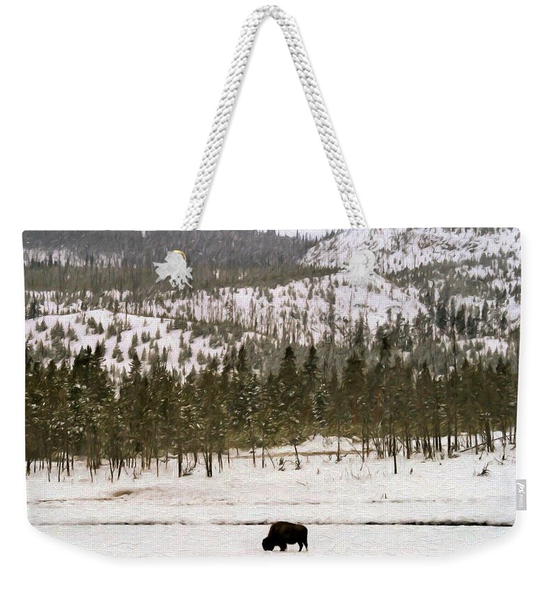 Yellowstone Weekender Tote Bag featuring the photograph Lone Buffalo by Susan Rissi Tregoning