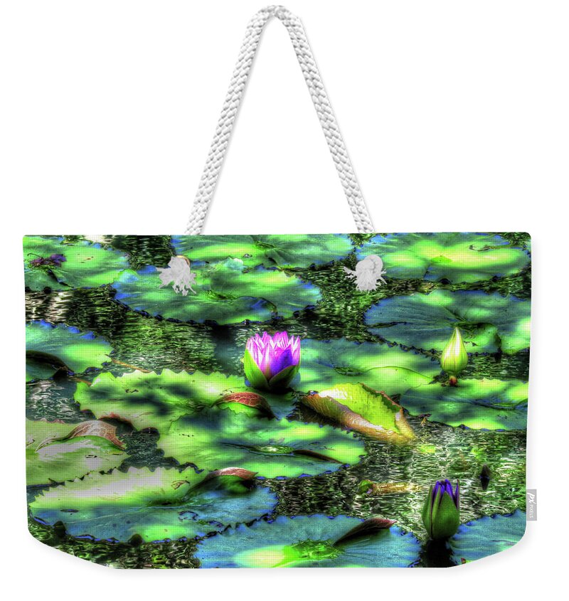 Water Lily Weekender Tote Bag featuring the digital art Lone Lily by Kathleen Illes