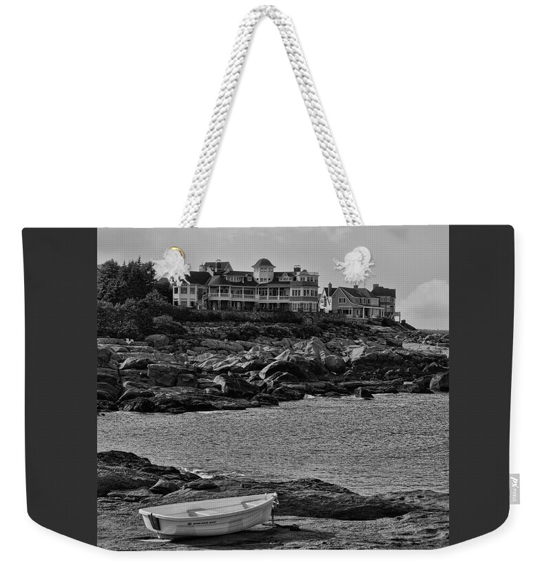 Landscape Weekender Tote Bag featuring the photograph Lone Row Boat by ChelleAnne Paradis
