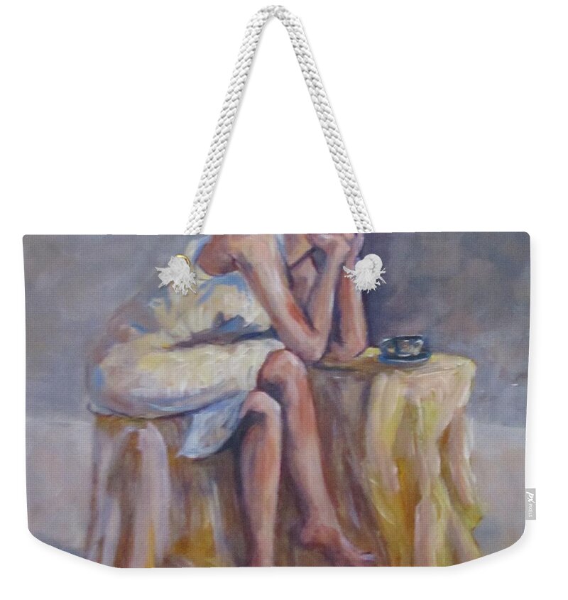 Woman Weekender Tote Bag featuring the painting Lonely Mornings by Barbara O'Toole