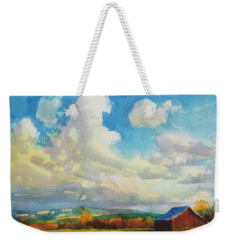 Country Weekender Tote Bag featuring the painting Lonesome Barn by Steve Henderson