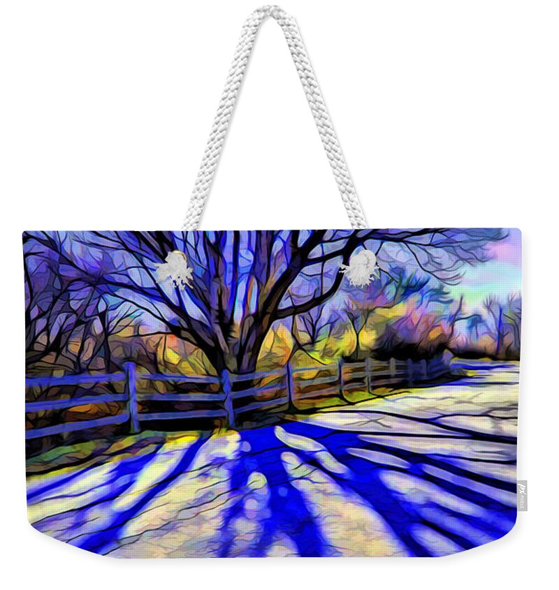 Colorful Tree Weekender Tote Bag featuring the digital art Long afternoon shadows by Lilia D