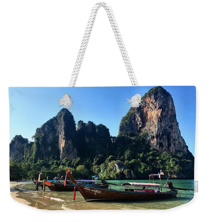 Thailand Weekender Tote Bag featuring the photograph Long Boats in Thailand by Doris Aguirre