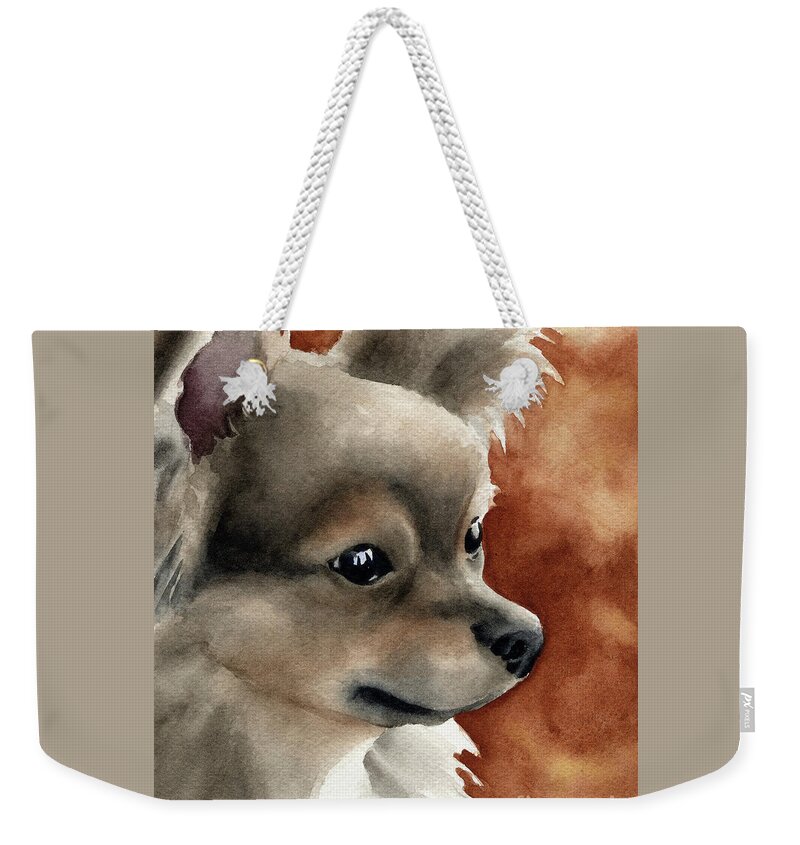 Long Coat Weekender Tote Bag featuring the painting Long Coat Chihuahua by David Rogers