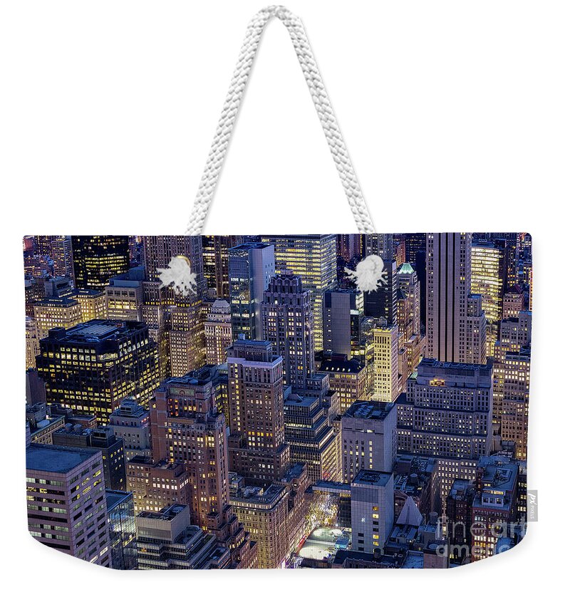 Aerial Weekender Tote Bag featuring the photograph Looking Down from Top of the Rock by Jerry Fornarotto