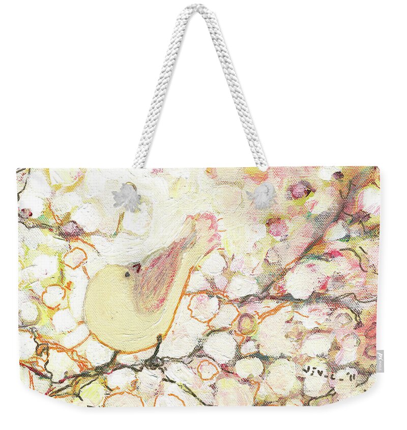 Bird Weekender Tote Bag featuring the painting Looking for Love by Jennifer Lommers